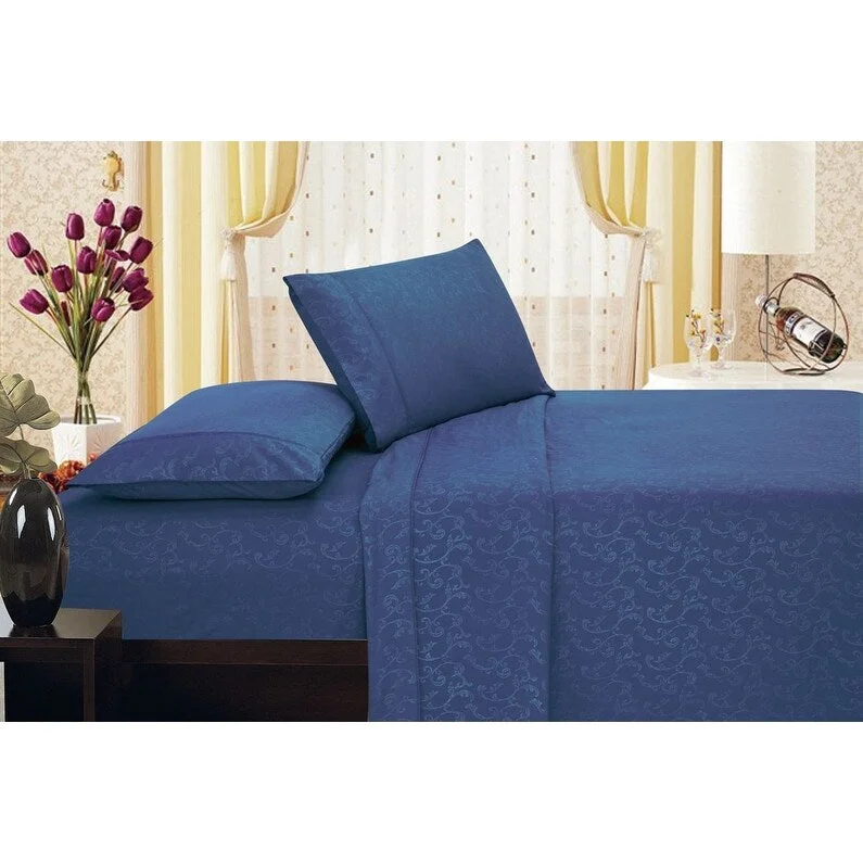 Anti - Pill Microfiber Sheets for a Smooth AppearanceEmbossed Vine Sheet Set King Sheet Set Navy