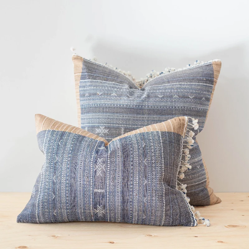 Bolster Pillows for Sofa DecorationAzure Tussar Fringe Pillow Cover