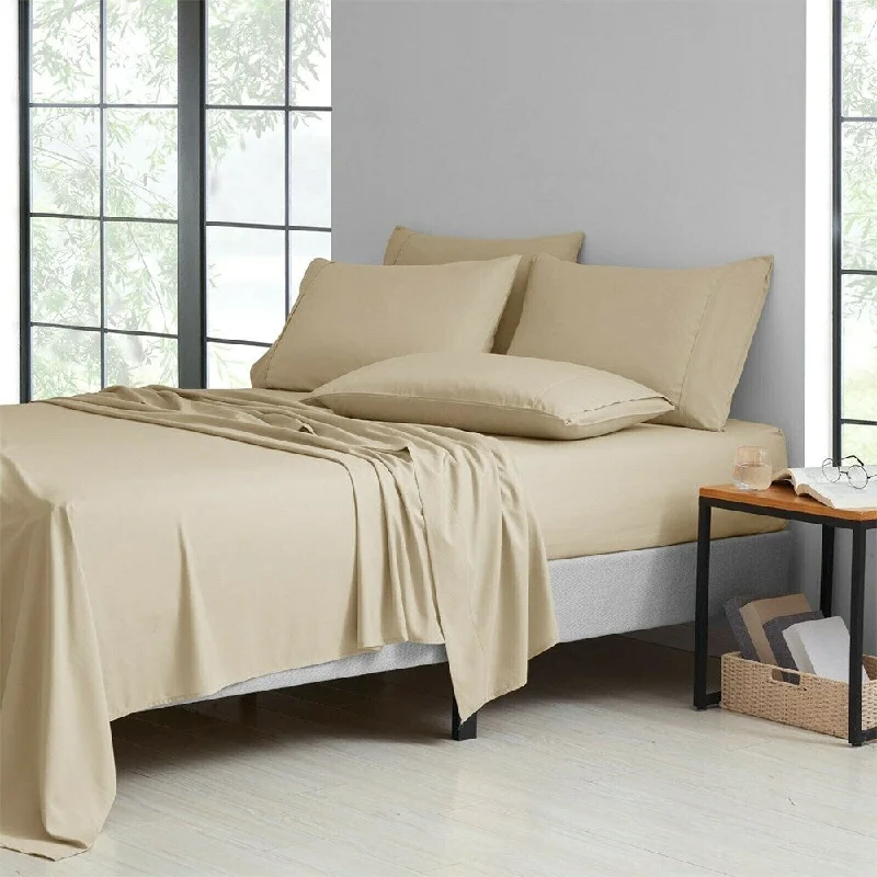 Anti - Pill Microfiber Sheets for a Smooth Appearance6 Piece Set 1800 Series Bamboo Soft Deep Pocket Full Khaki