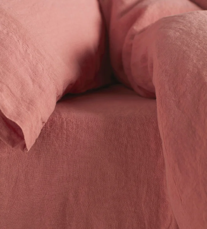 Wrinkle - Free Polyester Sheets for a Low - Maintenance BedCanyon Pink 100% Linen Fitted Sheet