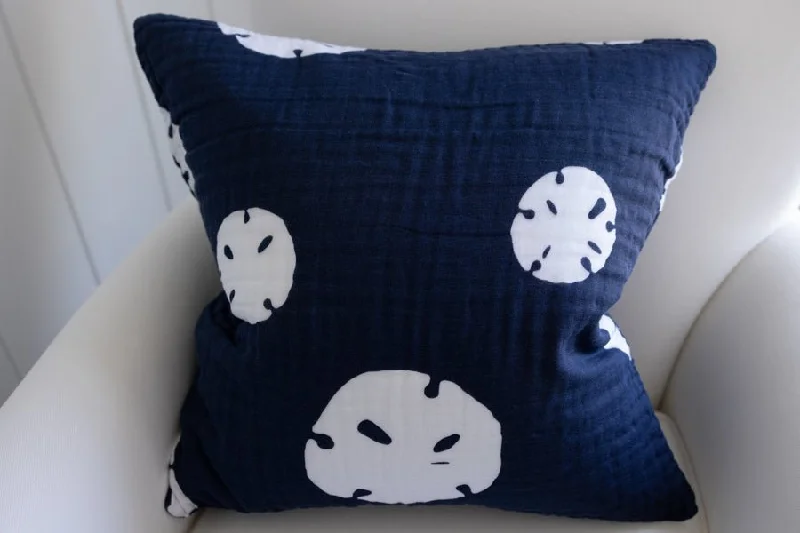 Kids Pillows with Fun DesignsSand Dollar Navy Euro Pillow Cover with Brass Zipper