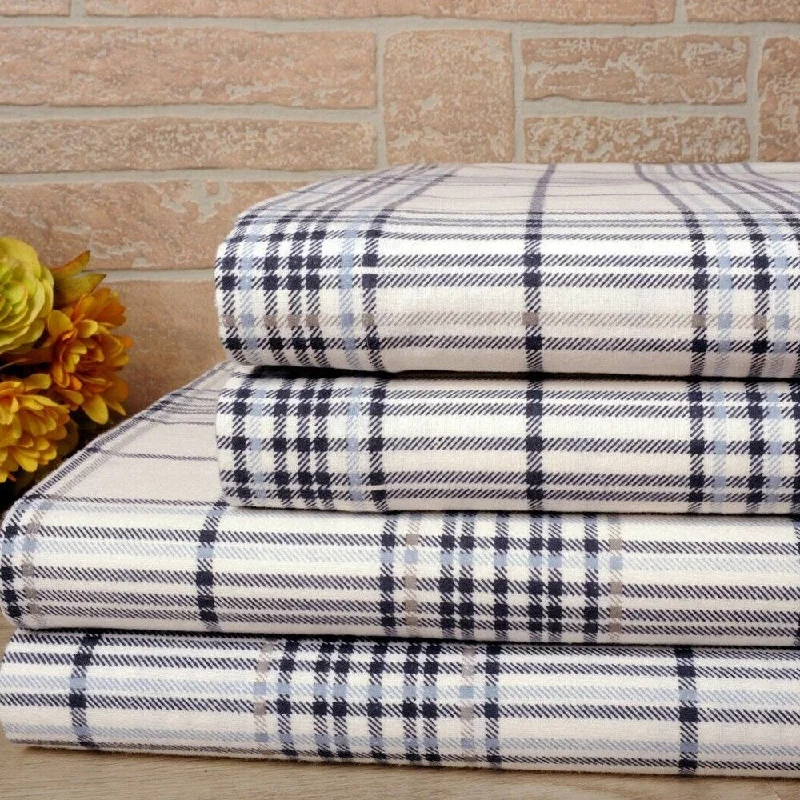 Anti - Pill Microfiber Sheets for a Smooth Appearance100% Cotton Printed Flannel Soft Deep Pocket Full Navy Stripes