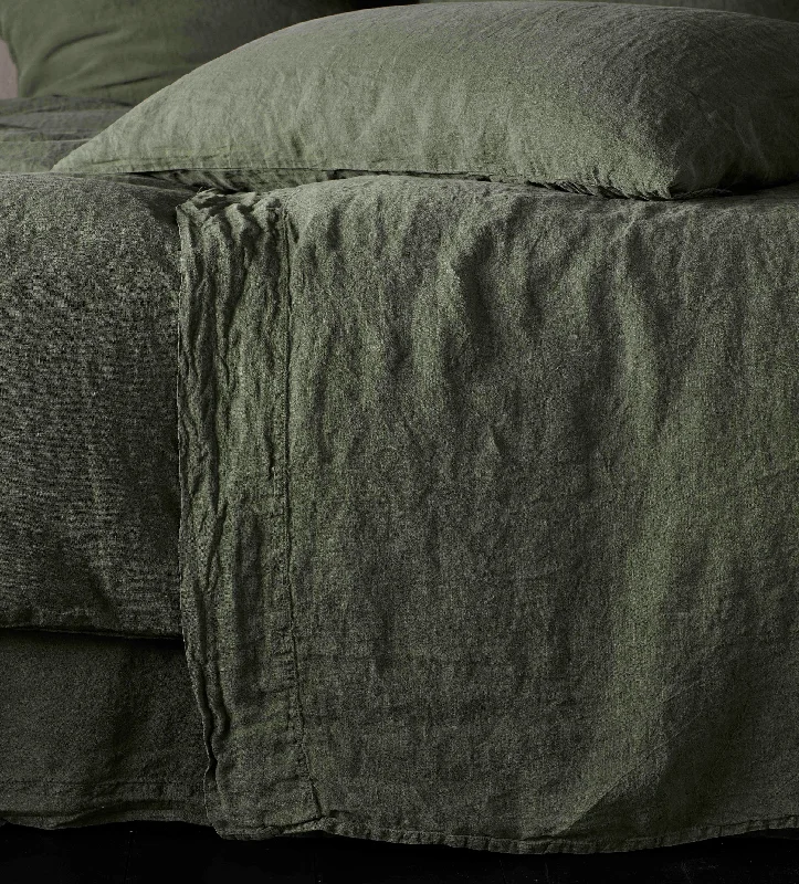 King - Size Sheet Sets with a Decorative Pillow SetOlive Green 100% Linen Flat Sheet