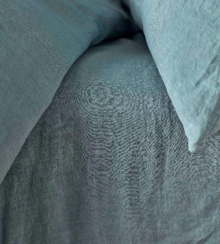 Linen - Cotton Blend Sheets for a Natural and Versatile OptionTeal 100% Linen Fitted Sheet