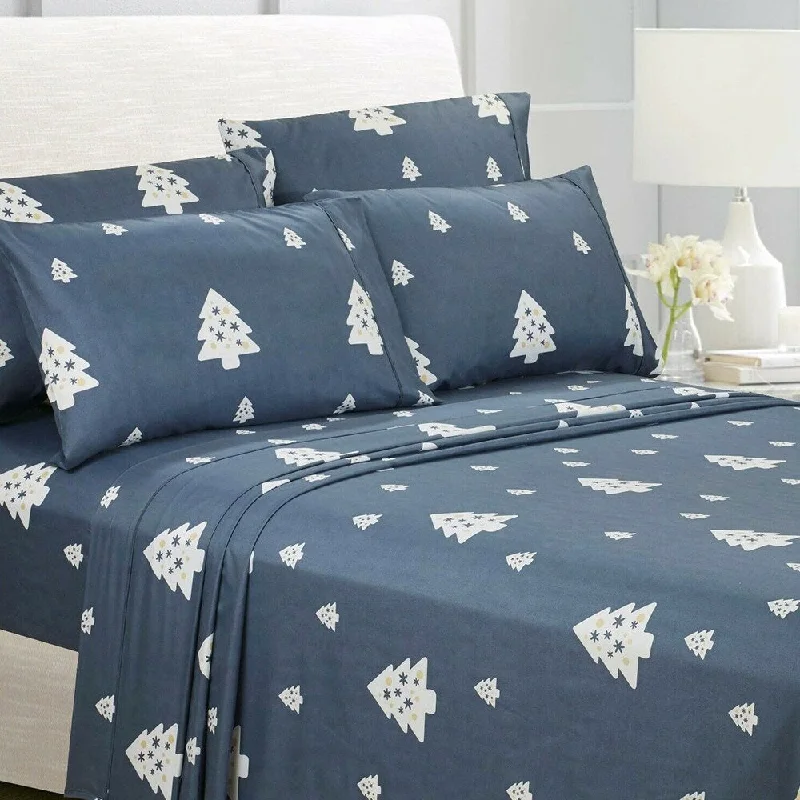 Sheet Sets with Multiple Pillowcase Options6-Piece Egyptian Comfort 1800 Series Ultra Twin Indigo Festival Trees