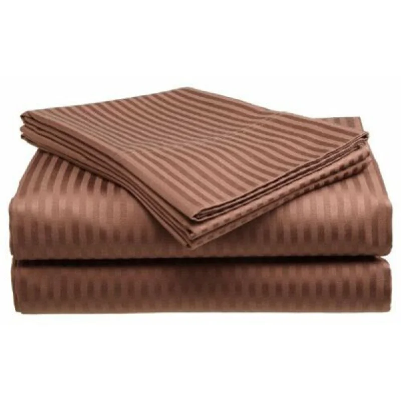 Wrinkle - Free Polyester Sheets for a Low - Maintenance Bed400 Thread Count Deluxe Cotton Dobby Stripe King Bed Sheet Coffee