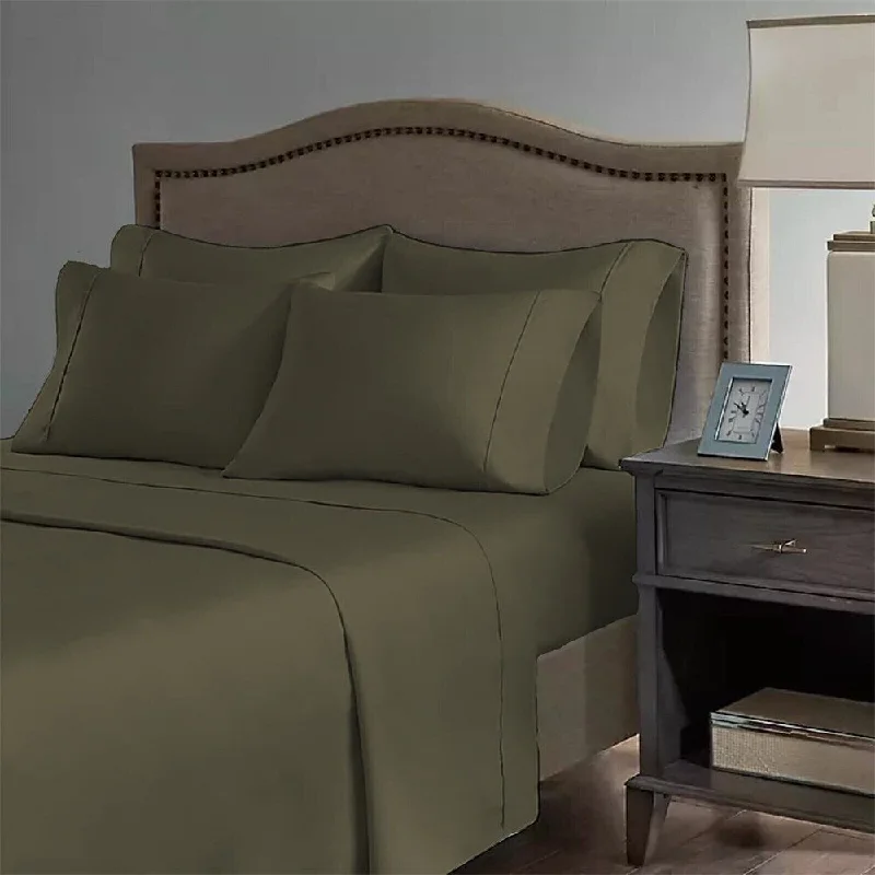 Flat Sheets with a High - Quality Finish for a Luxurious Look2200 Count 6 Pc Premium Bamboo Deep Pocket Twin Sheet Olive