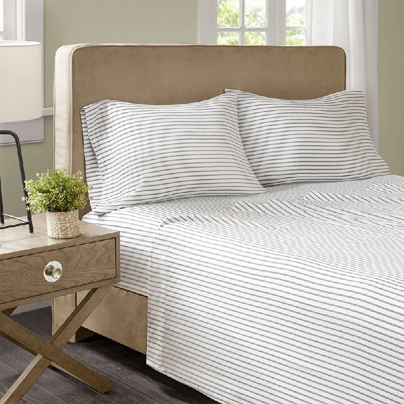 King - Size Sheet Sets with a Decorative Pillow SetMadison Park Essentials Chambray Sheet Set Full Grey Stripe