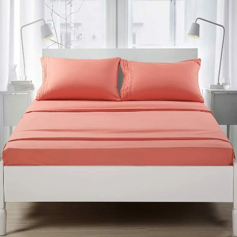 Hypoallergenic Silk Sheets for Sensitive Sleepers1800 Count 6 Piece Bed Sheet Set Deep Pocket Sheets Twin Light Coral