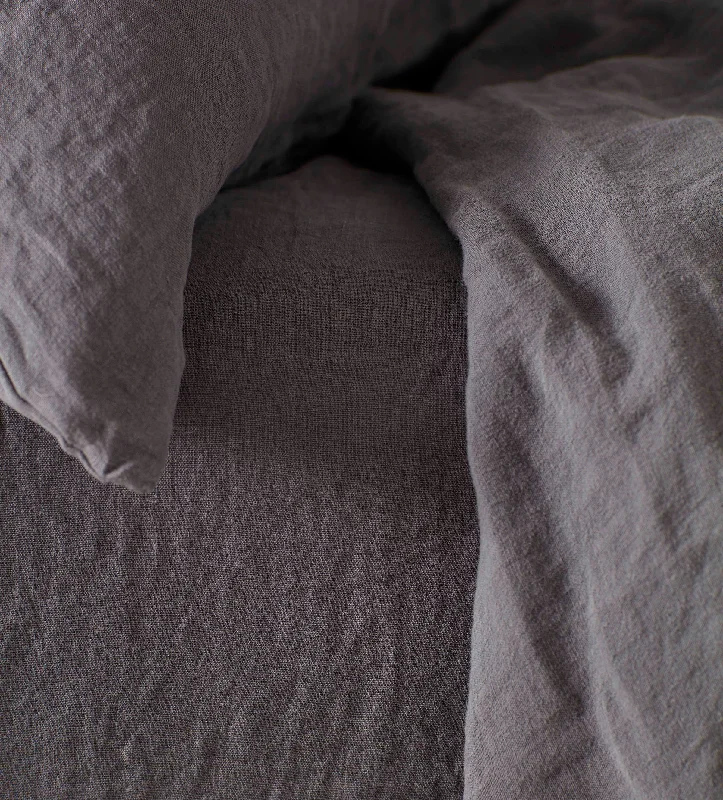 Queen - Size Sheet Sets with a European Pillowcase SetCharcoal 100% Linen Fitted Sheet