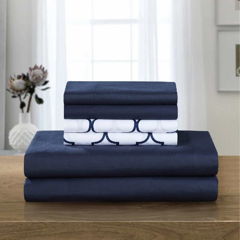 Flat Sheets with a High - Quality Finish for a Luxurious LookChic Home Solid Navy with Tymon Navy 6 Piece Sheet Set