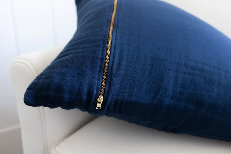 Adjustable Pillows for Customized ComfortChatham Blue Euro Pillow Cover with Brass Zipper