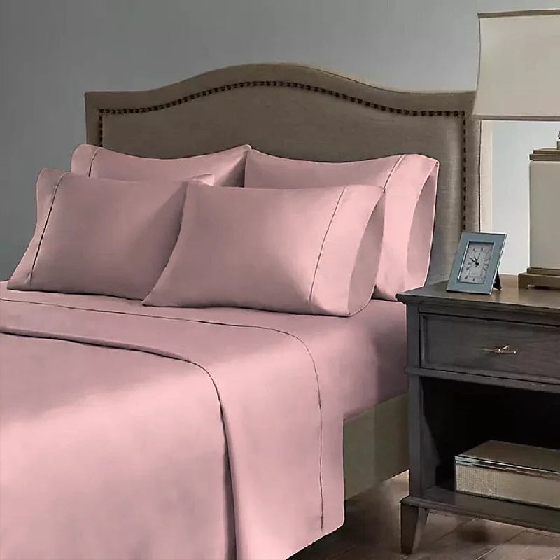 Queen - Size Sheet Sets with a European Pillowcase Set2200 Count 6 Pc Premium Bamboo Deep Pocket King Sheet Pearl Pink