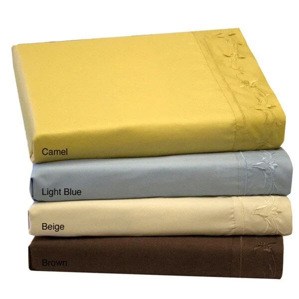 Rayon - Cotton Sheets for a Breathable and Soft BlendSolid Emboidered Scoll and Floral Sheet Set