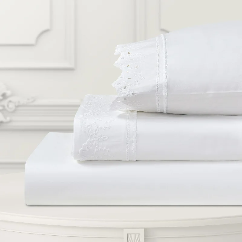 Anti - Pill Microfiber Sheets for a Smooth AppearanceFive Queens Court Eyelet Shabby Chic Style 4-Piece Sheet Set