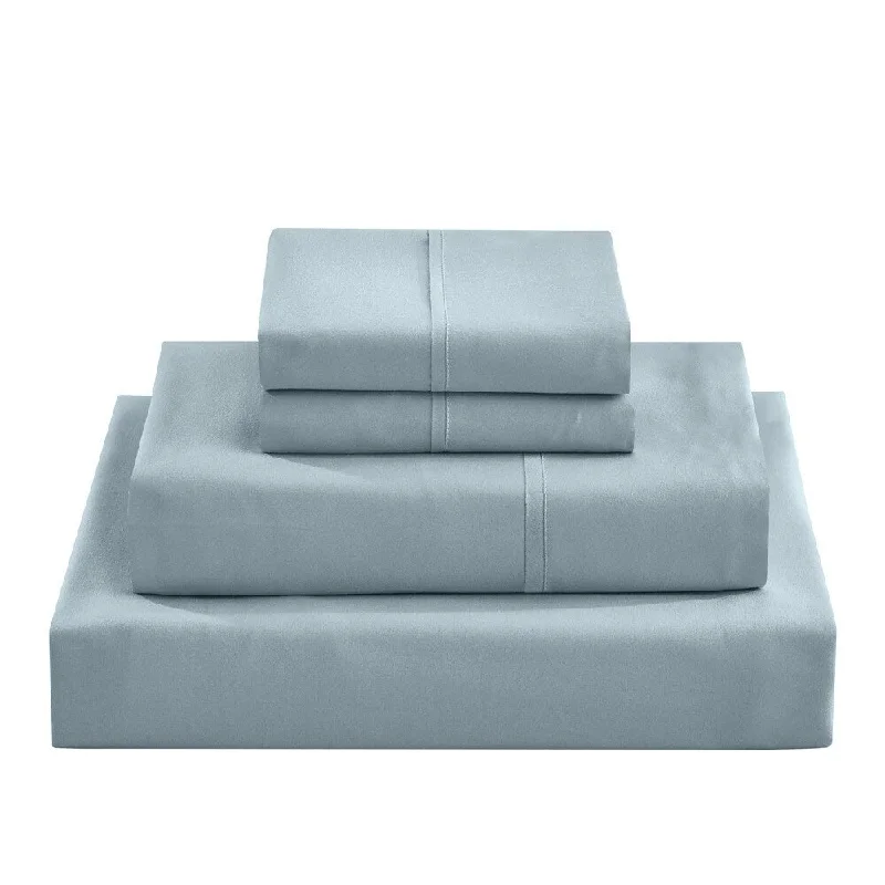 Polyester - Cotton Blend Sheets for Durability and ComfortMordern Abraded Plain 4 Piece Bed Sheet Set Full Blue