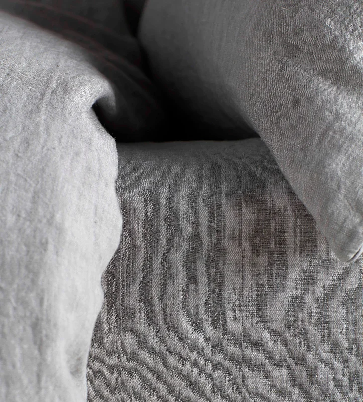 Twin - Size Sheet Sets with a Pillow ProtectorFlint Grey 100% Linen Fitted Sheet