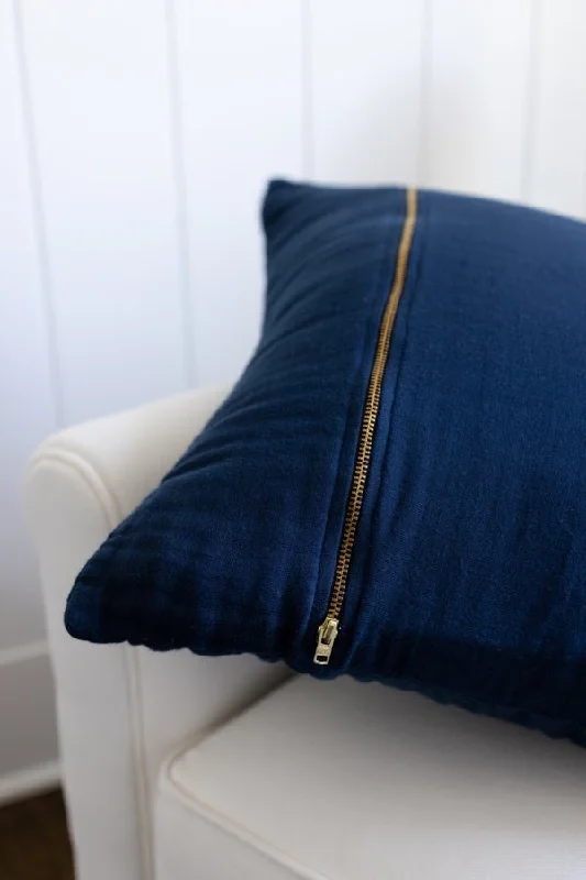 Decorative Pillows for Living Room MakeoverNavy Euro Pillow Cover with Brass Zipper