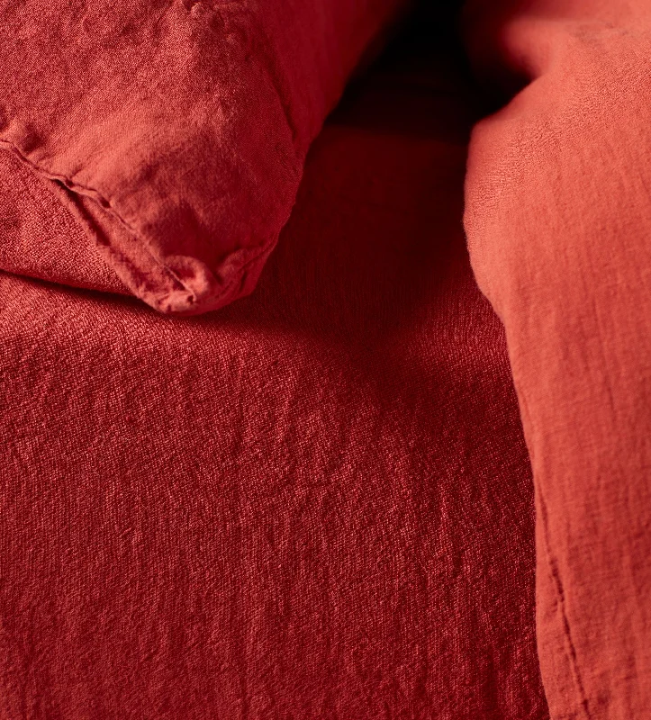 Queen - Size Sheet Sets with a European Pillowcase SetPaprika 100% Linen Fitted Sheet