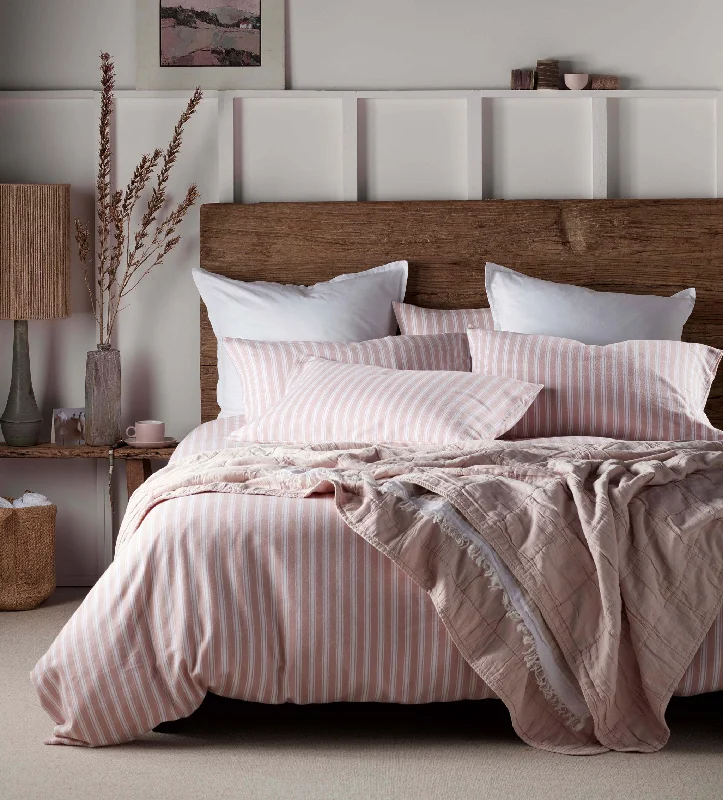 Duvet covers that work well with memory - foam mattresses for added comfortBlush Pink Fred Stripe Brushed 100% Organic Cotton Duvet Cover