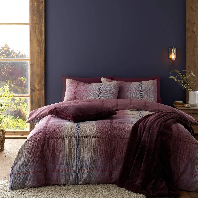 Oversized duvet covers that drape beautifully over the sides of the bed for a luxurious lookBrushed Melrose Tweed Check Duvet Cover Set Plum