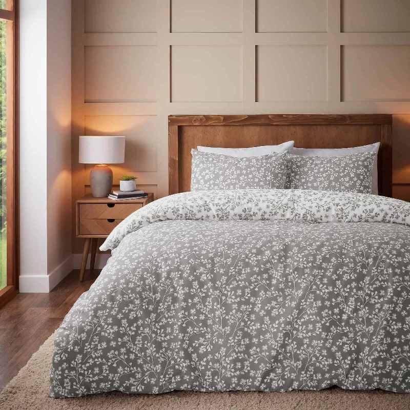 Duvet covers that work well with memory - foam mattresses for added comfortBrushed Grace Floral Leaf Duvet Cover Set Grey