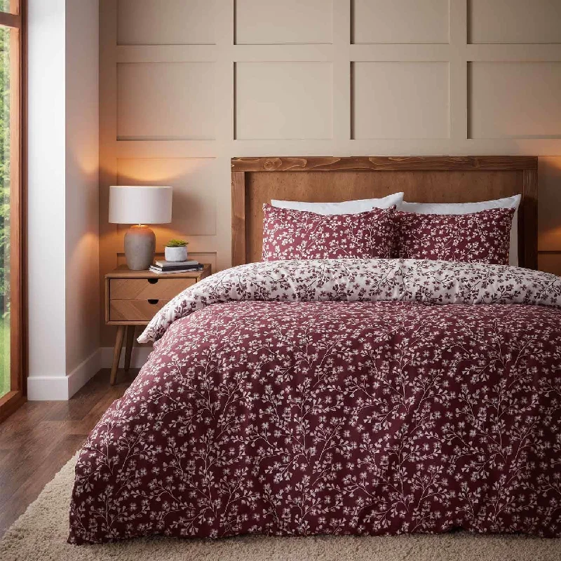 Light - blocking duvet covers for a better sleep during the dayBrushed Grace Floral Leaf Duvet Cover Set Red