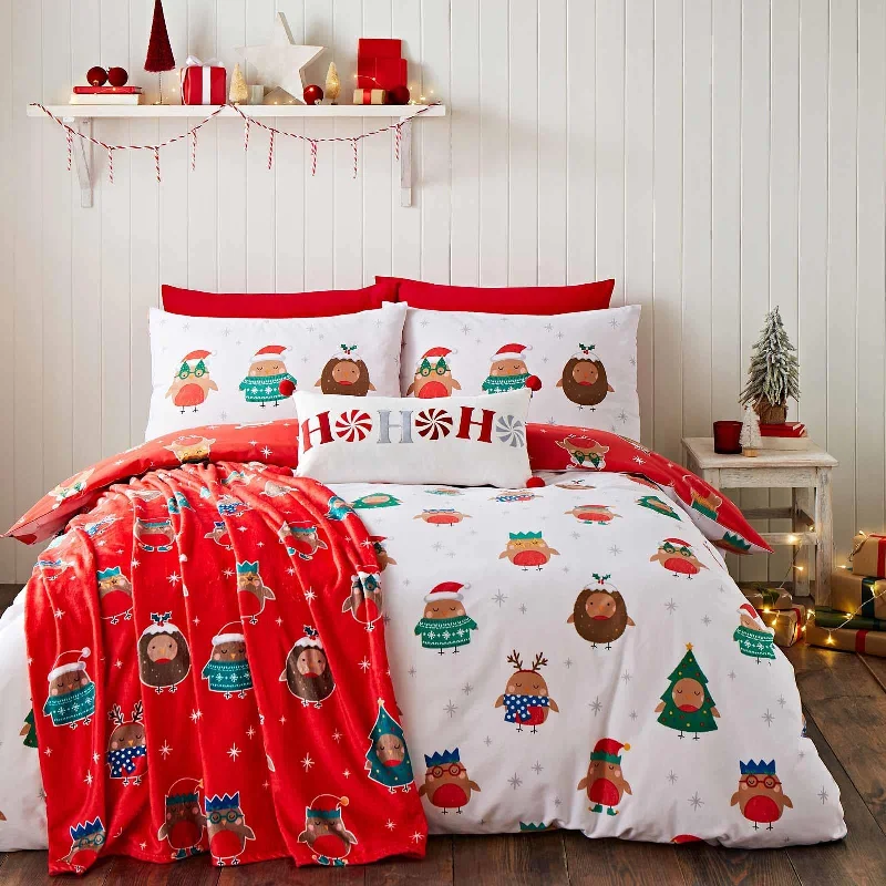 Machine - washable duvet covers for hassle - free cleaningChristmas Party Robins Duvet Cover Set