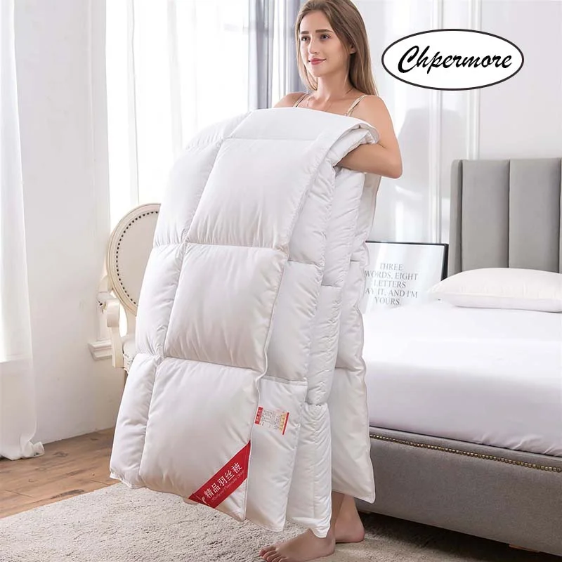 Dry - clean - only duvet covers with high - end materials and delicate designsChpermore 95 % White Goose/Duck Down Quilt Duvets five star hotel  Winter Comforters 100% Cotton Cover King Queen Twin Full Size