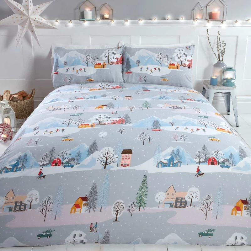 King - size duvet covers to fit large king - sized beds perfectlyChristmas Winter Town Duvet Cover Set