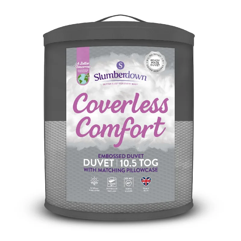 Moisture - wicking duvet covers to prevent night sweatsCoverless Comfort 10.5 TOG Embossed Duvet + Pillow Case