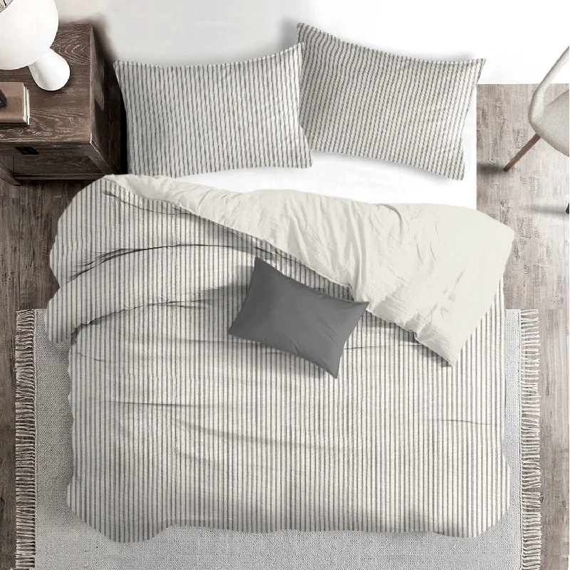 Budget - friendly duvet covers for first - time homebuyers or studentsCruz Ticking Stripes Gray/Ivory Bedding