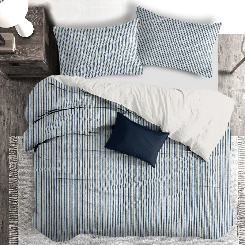 High - end luxury duvet covers for a top - tier sleep experienceCruz Ticking Stripes Indigo/Ivory Bedding