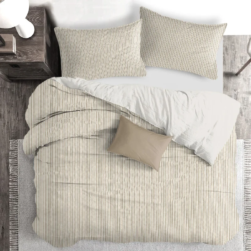 Dry - clean - only duvet covers with high - end materials and delicate designsCruz Ticking Stripes Taupe/Ivory Bedding