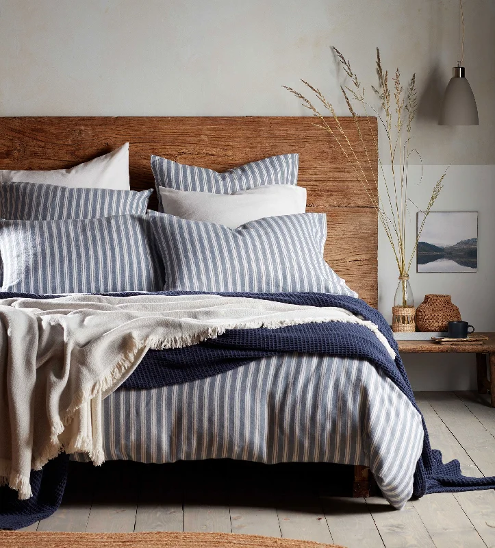 Patchwork duvet covers with a variety of fabric pieces sewn together for a rustic charmFrench Blue Fred Stripe Brushed 100% Organic Cotton Duvet Cover