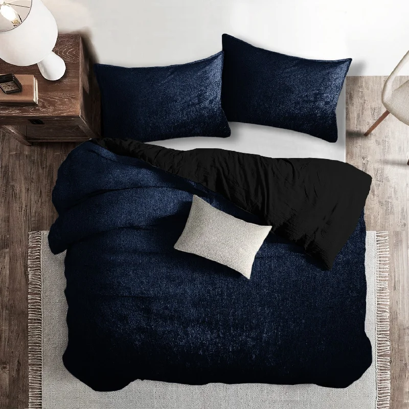 Geometric - patterned duvet covers for a modern and stylish lookJuno Velvet Navy Bedding