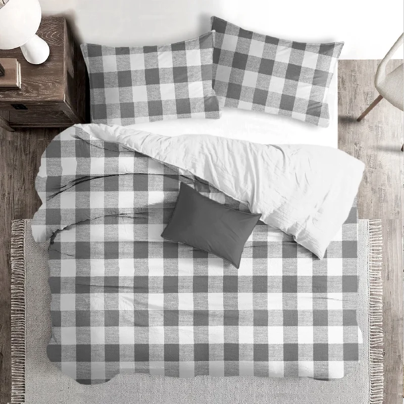 Solid - colored duvet covers in classic colors like white, black, and navy for a timeless lookLumberjack Check Gray/White Bedding