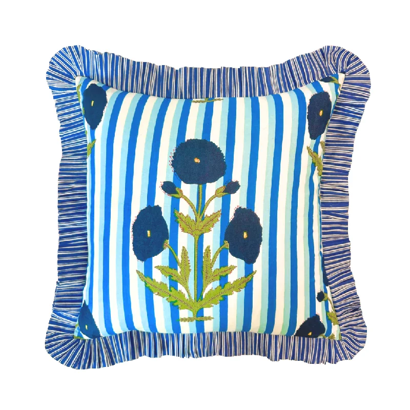 Patchwork duvet covers with a variety of fabric pieces sewn together for a rustic charmMarigold Stripes Block Print Throw Pillow, Blue