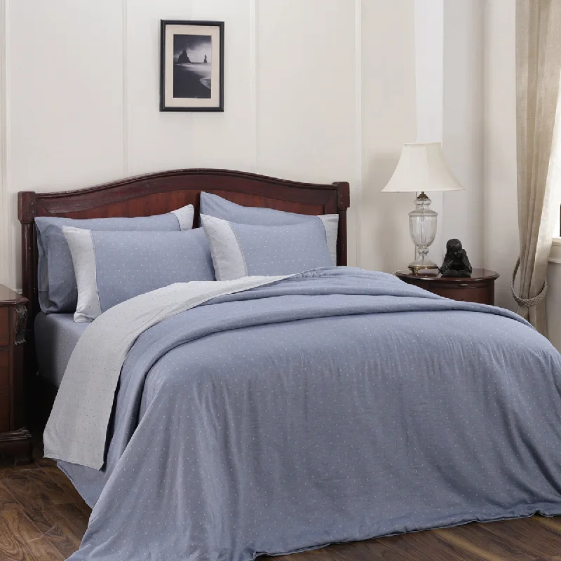 Moisture - wicking duvet covers to prevent night sweatsMuted Dot Reversible Made With Egyptian Cotton Ultra Soft Blue Duvet Cover with Pillow Case